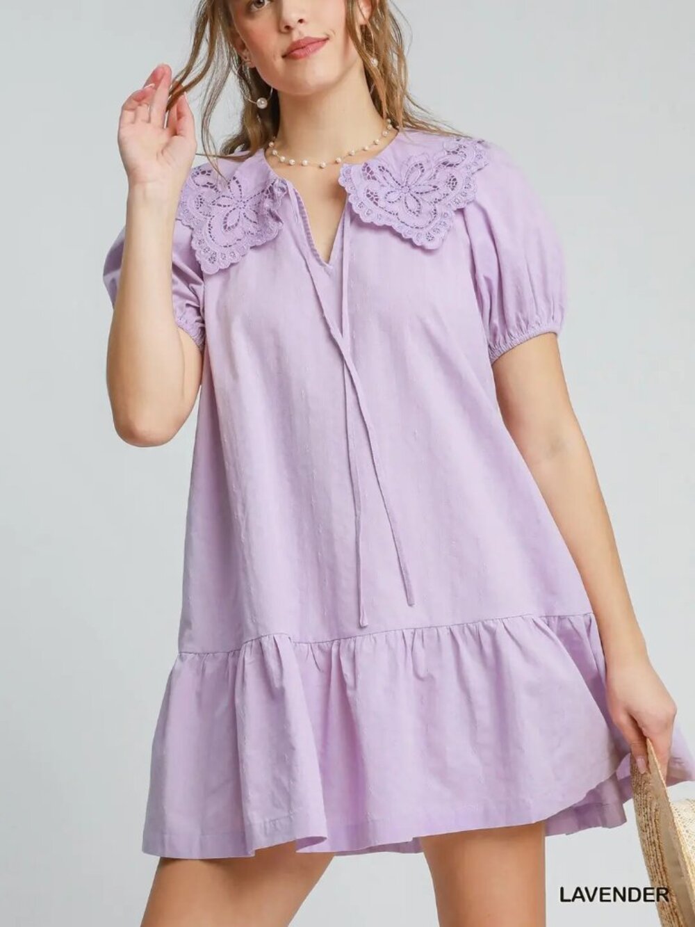 B47 Umgee Embroidered Collar Mini Dress in Lavender NEW